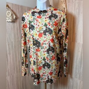 Sterling Kreek Floral Horse Long Sleeve Sheer Top Blouse